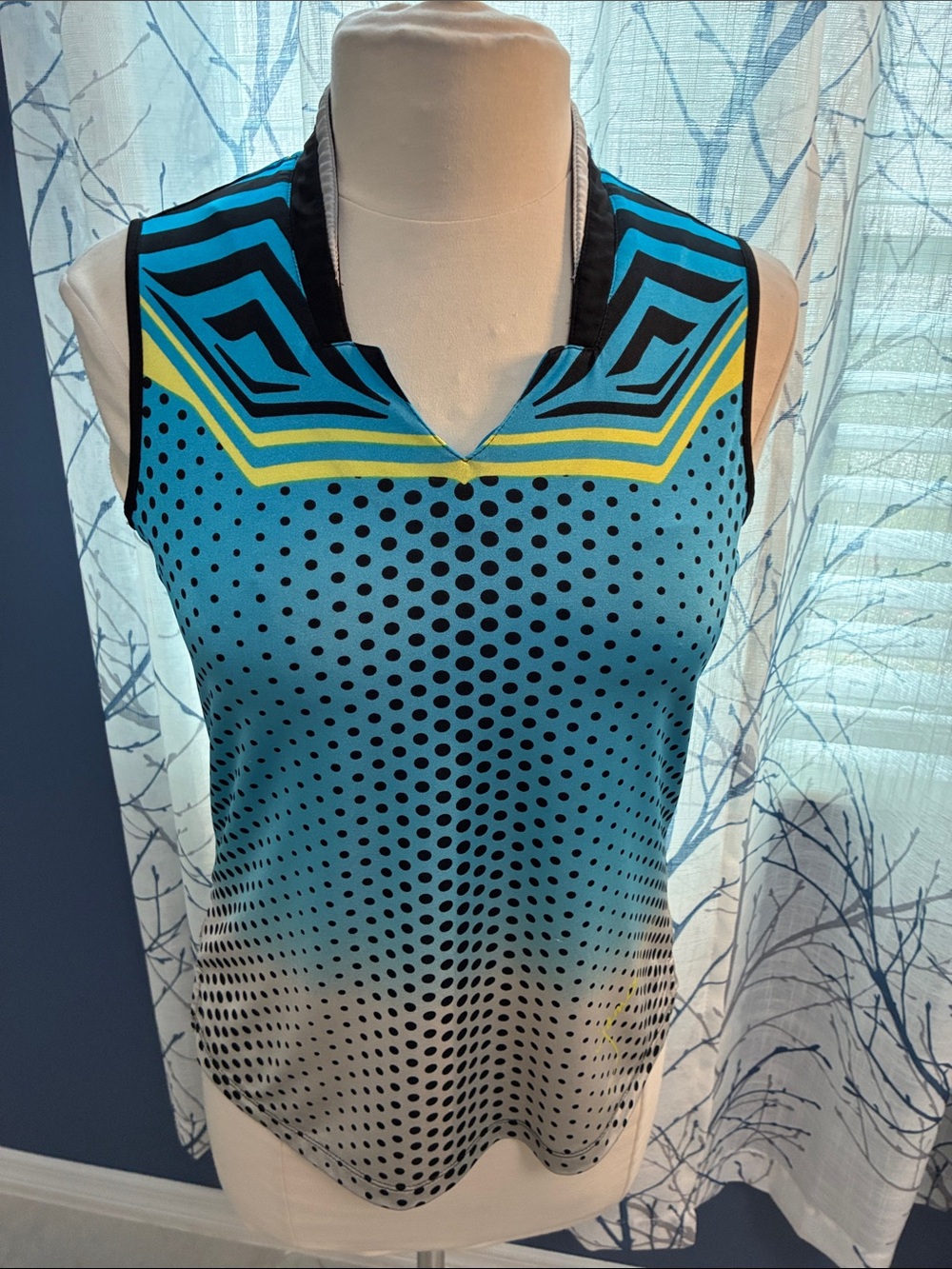 Jamie Sadock Sleeveless Geometric Dot Print Tank Top - Blue & Yellow